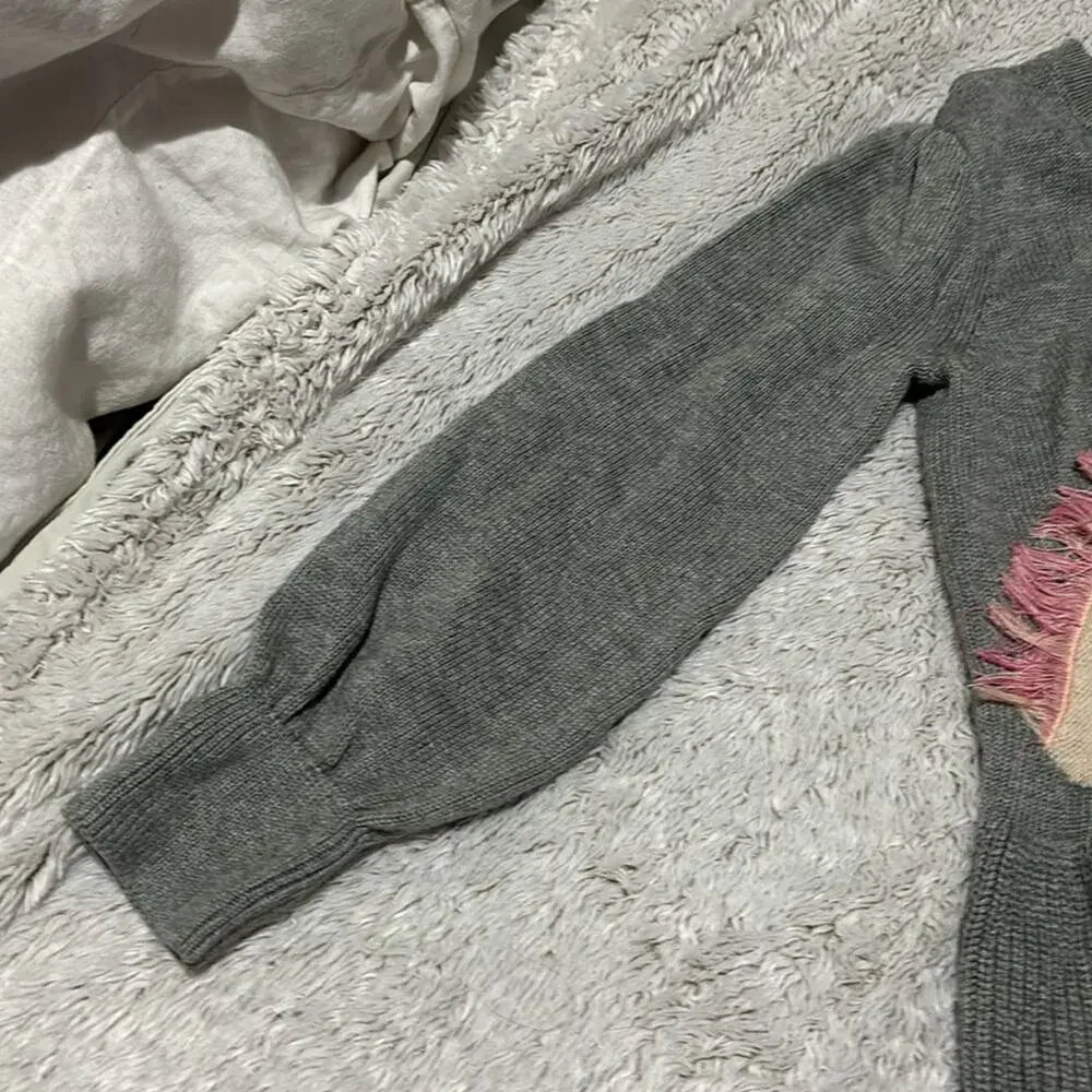 Baby Gap 5 grey one button open front horse detail 3d mane pink cream euc